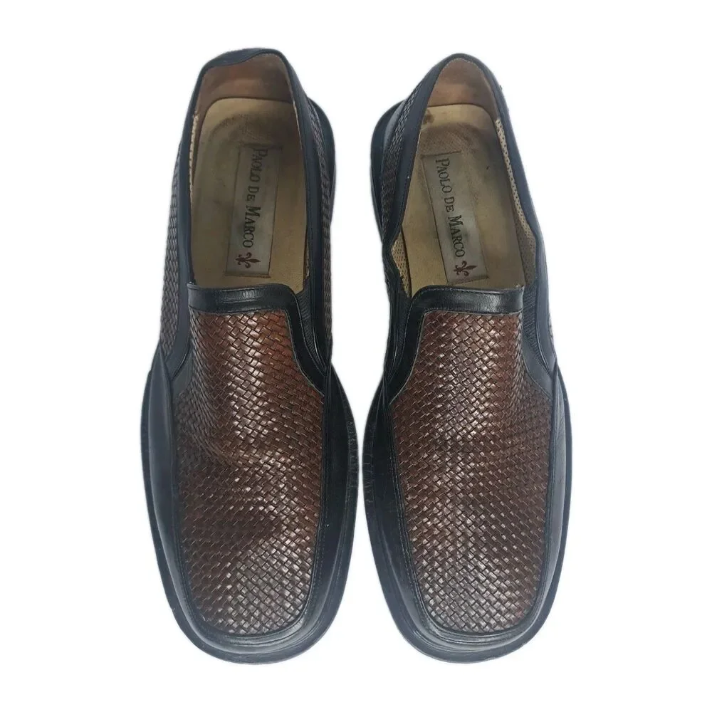 Paolo De Marco Shoes Mens Size 11m Black Brown Woven Leather Slip On Oxford Guc